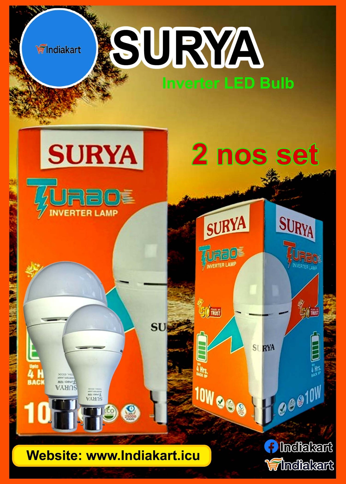 🔥🔥Surya Turbo 10W Inverter Lamp,50 year of trust, 2 Nos. set pkg,