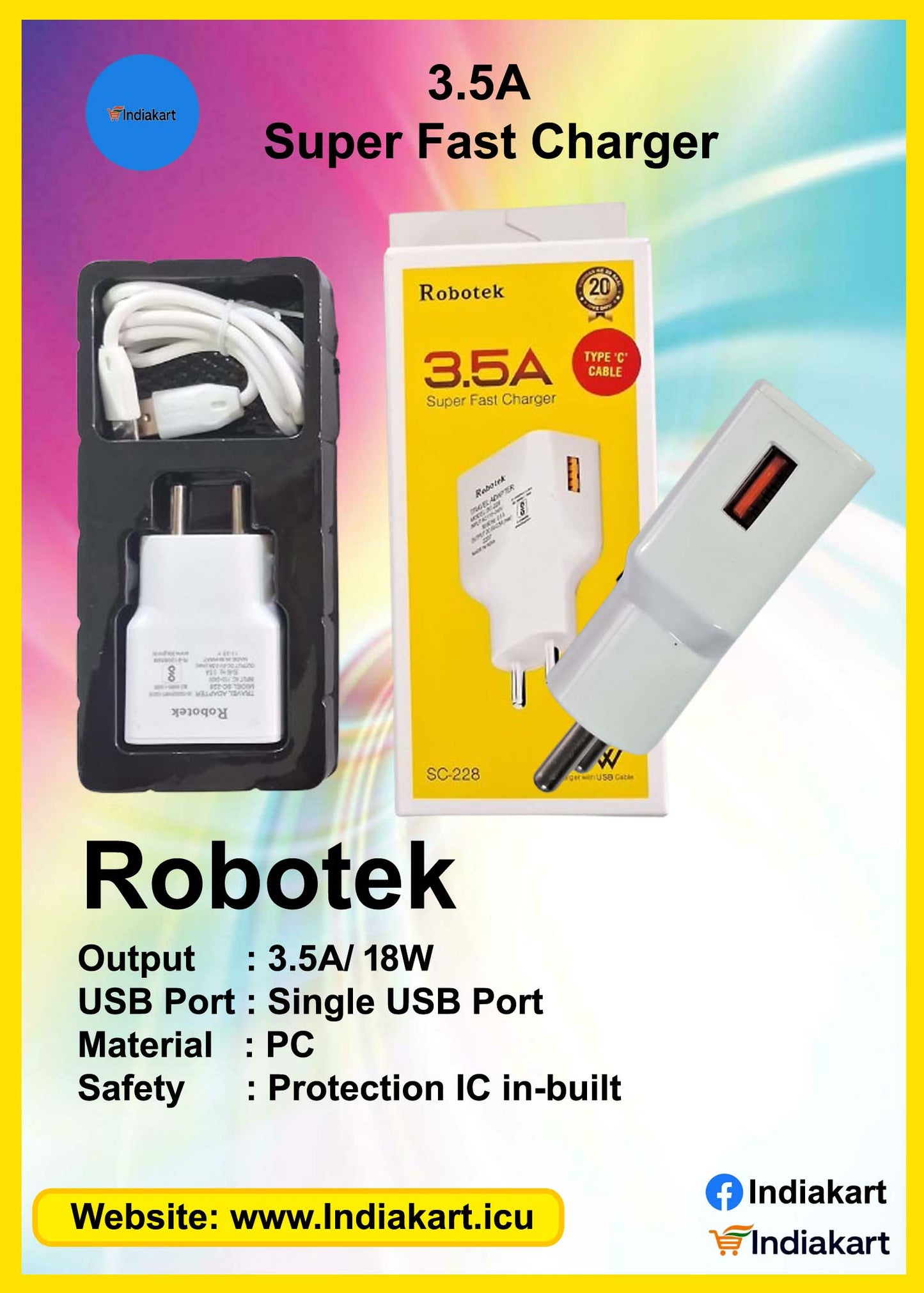 Mobile Charger, 18W Super Fast Charger 3.5A, New, C- type